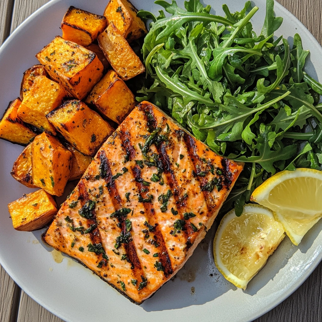 Summer gluten-free dairy-free dinner with grilled salmon
