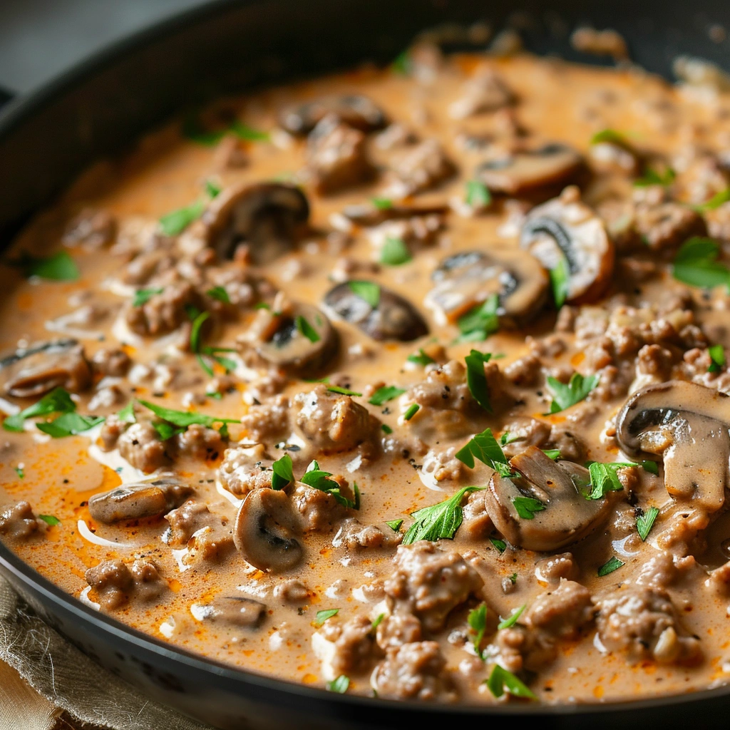 Ingredients for gluten-free dairy-free ground beef stroganoff