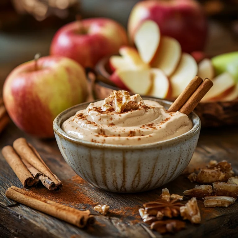 Creamy dairy-free toffee apple dip with apple slices and fall snacks