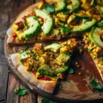 gluten-free and dairy-free breakfast pizza with tofu and avocado