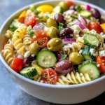 Gluten-free Mediterranean pasta salad with fresh ingredients