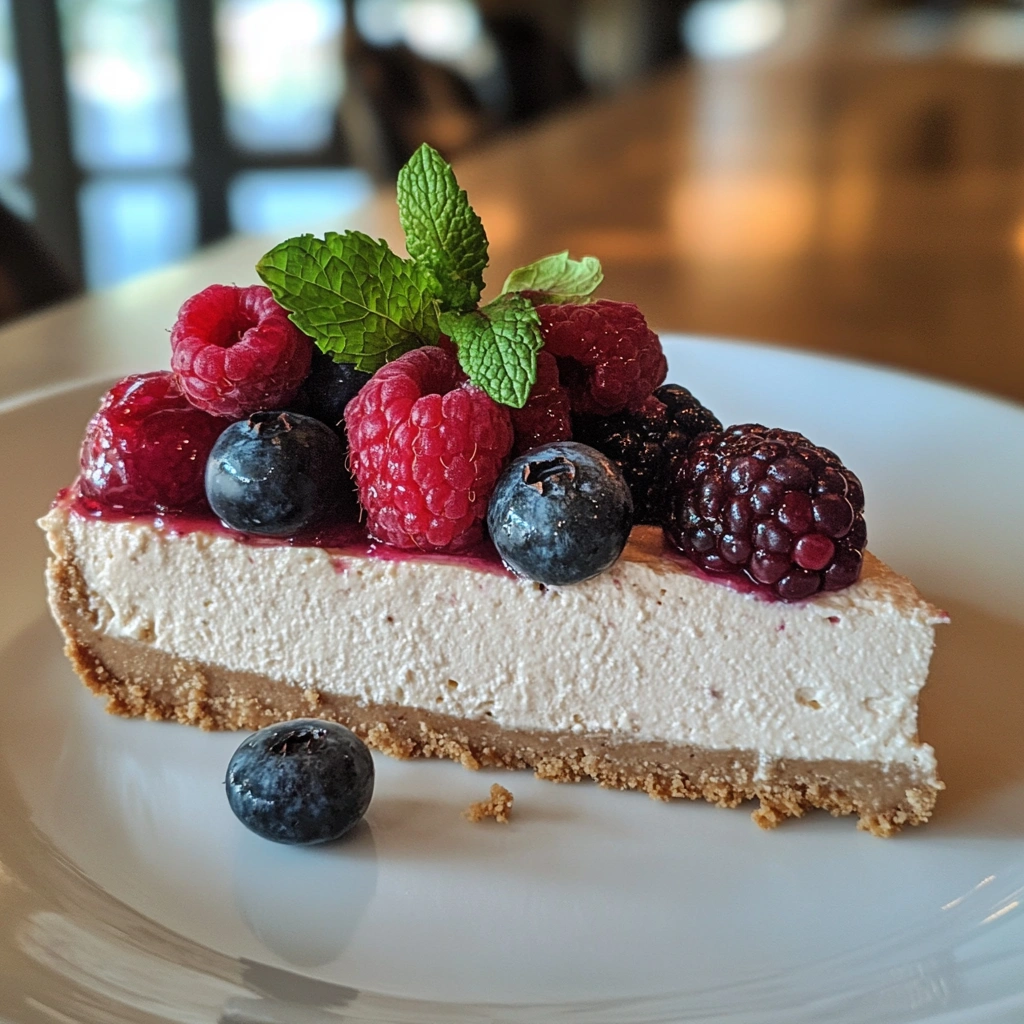 no-bake dairy-free cheesecake with fresh berries