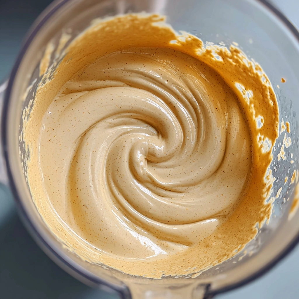 Blended dairy-free cheese sauce in a blender
