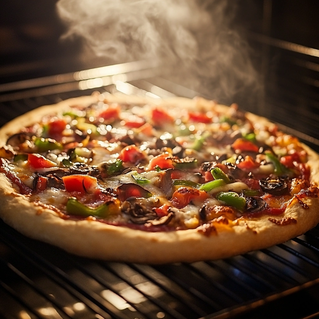 dairy-free breakfast pizza baking in oven