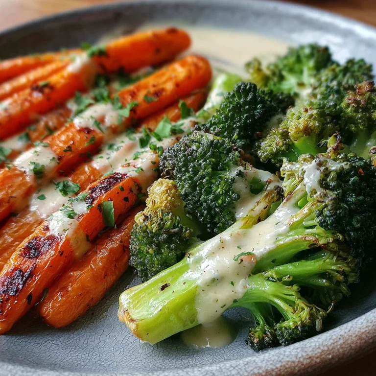 Roasted vegetables with dairy-free cheese sauce drizzled on top