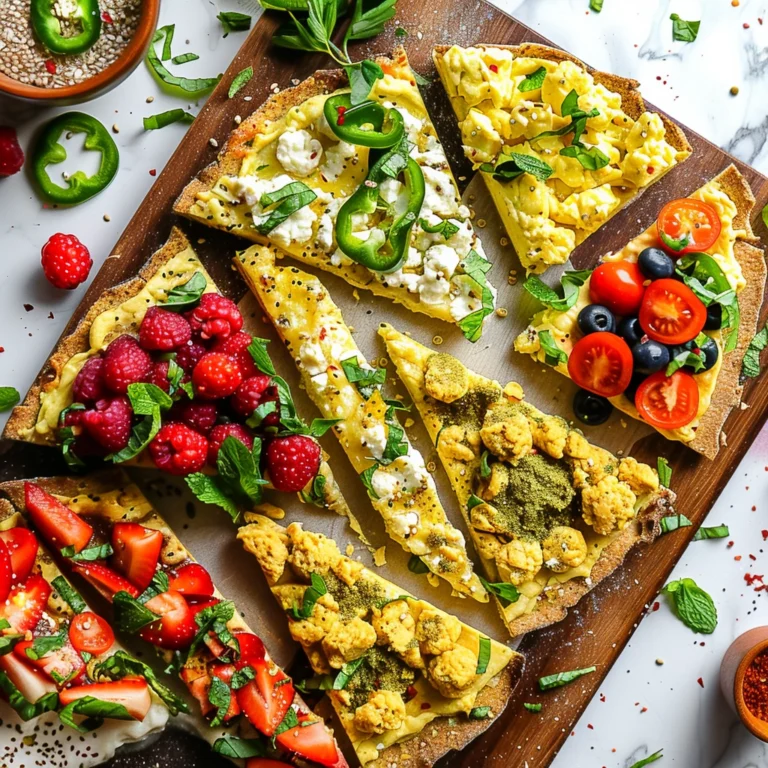 sweet and savory toppings on dairy-free breakfast pizzas