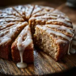 Moist gluten-free apple cider cake with cinnamon glaze