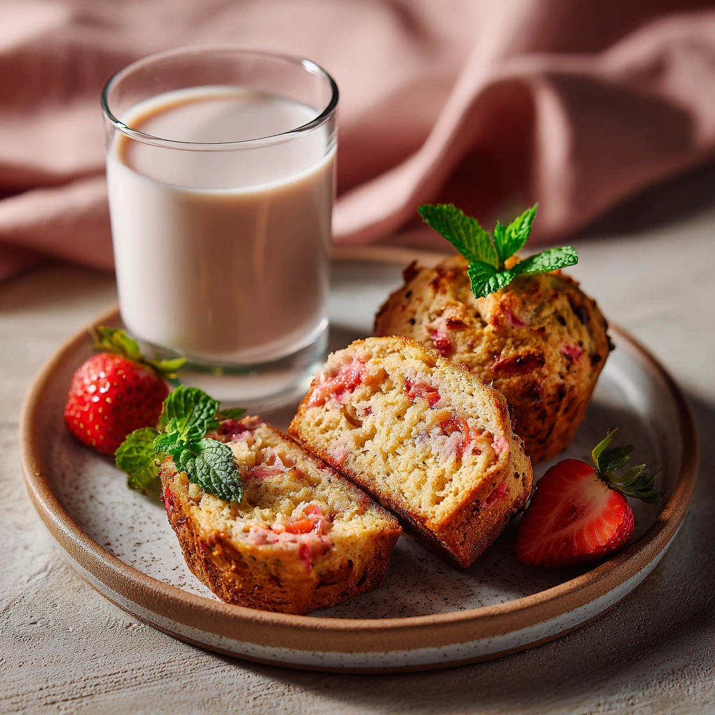 Served gluten-free strawberry muffins with mint