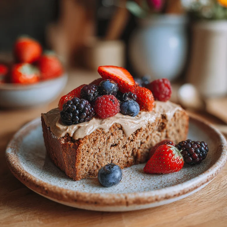 vegan gluten free Banana bread slice with almond butter and berries
