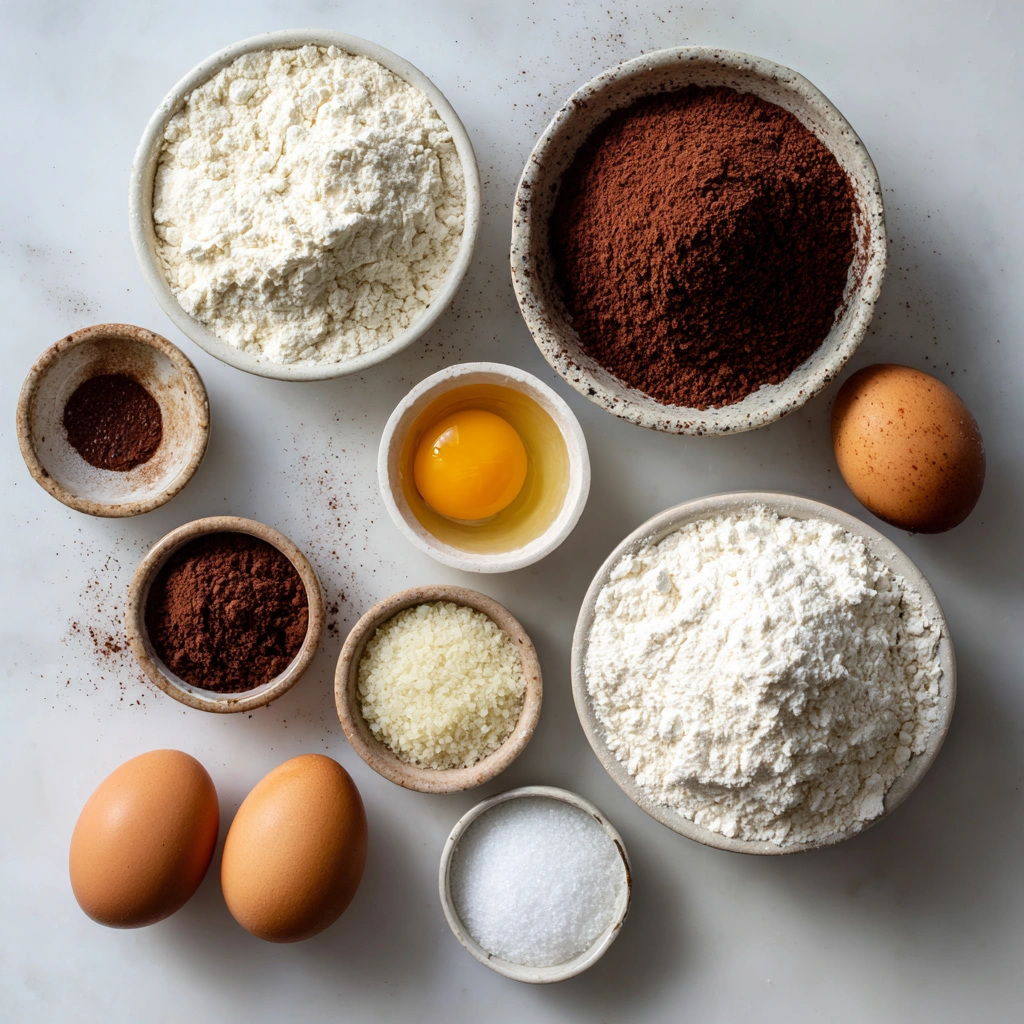 Ingredients for gluten-free Yule log cake arranged on a kitchen counter