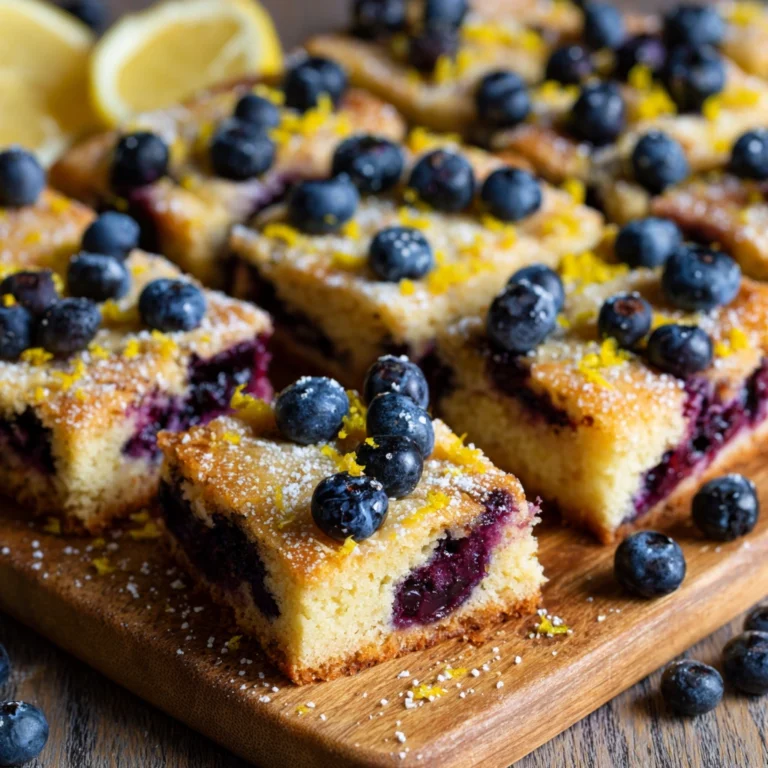 Gluten-free lemon blueberry bars sliced and garnished