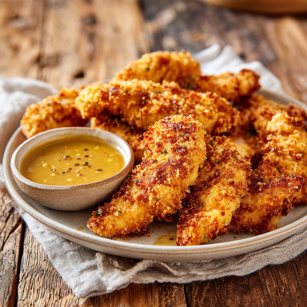 Crispy gluten-free chicken tenders with dipping sauce